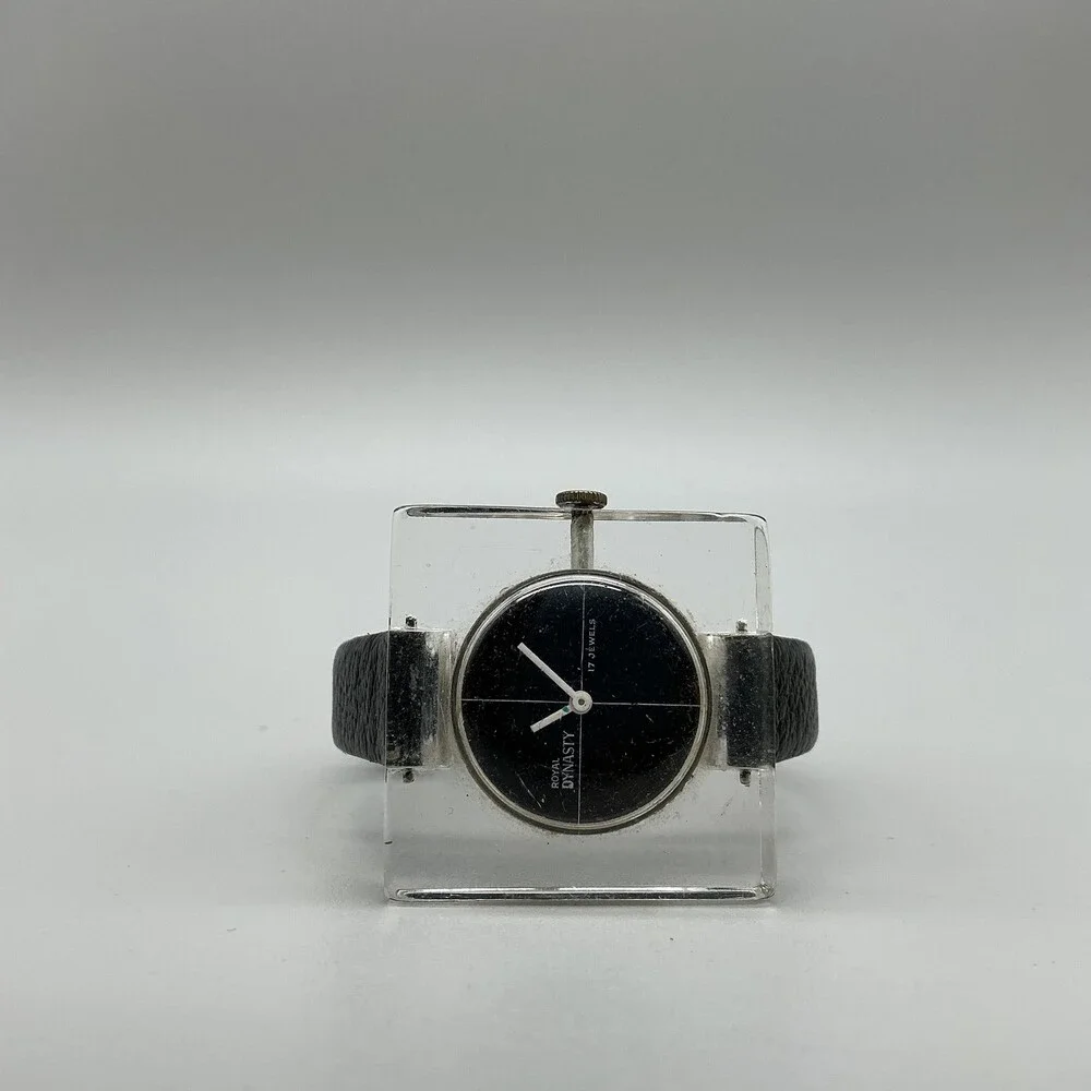 Vintage Royal Dynasty 17 Jewels Women Watch 35mm Square Dial Leather Manual Wind